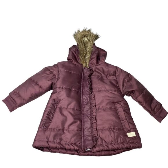 7 for All Mankind Toddler Baby 18 Months Plum Jacket Winter Puffer Faux Fur Hood - Picture 1 of 12